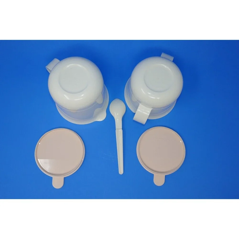 Tupperware Vintage Pink White Tabletop Set ~ Creamer Sugar Spoon Butter Shakers